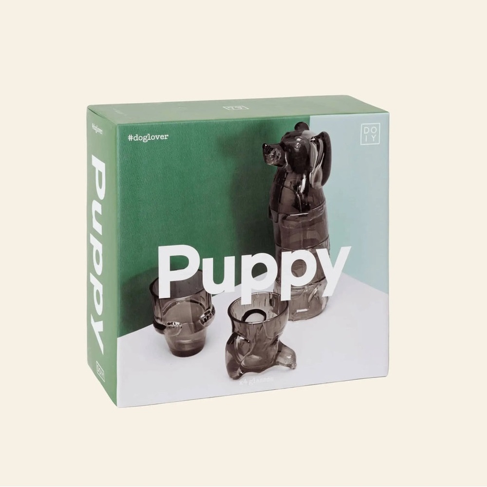 DOIY Puppy Glasses, Set of 4 - Smoky Gray Puppy-Shaped Glasses Stack to Store - Picture 2 of 5